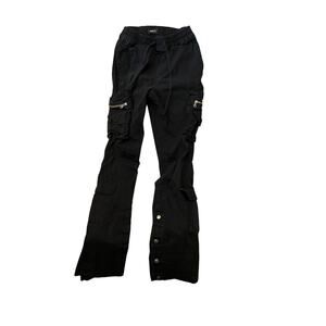 Novamen Slim Fit Snap Button Cargo Black Pants Mens Small